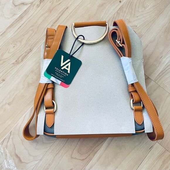 NWT RARE Gorgeous Valentina Grey & Tan Backpack Real Finest Italian Leather Bag main image 6